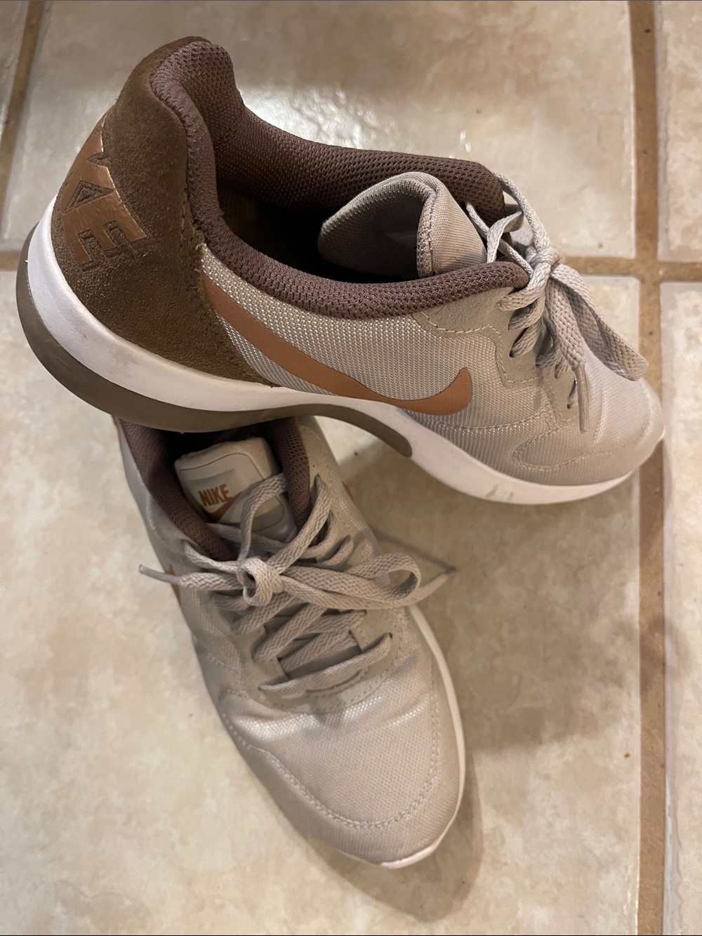 Nike Beige Taupe Sneakers with Brown Swoosh